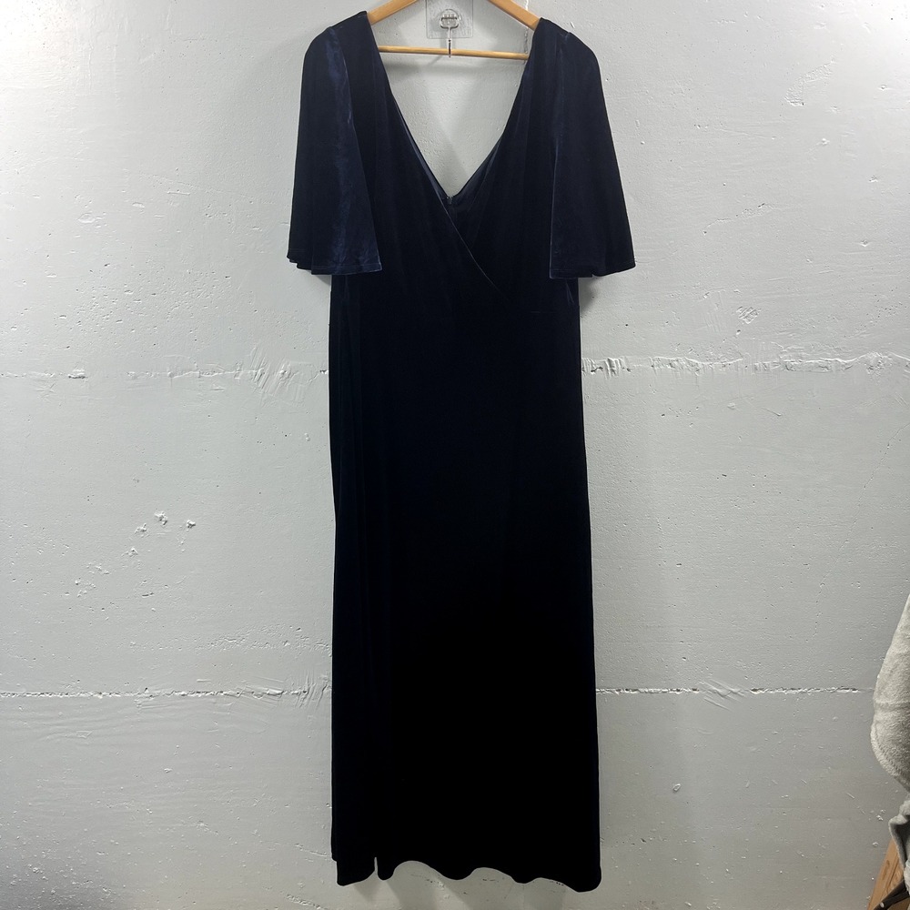Ever Pretty Blue Velvet Double V Neck Flutter Sleeve Maxi Dress 24 8XL EP00861NB